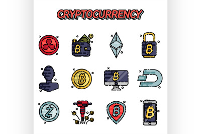 Cryptocurrency flat icons set