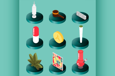 Drugs flat isometric icons