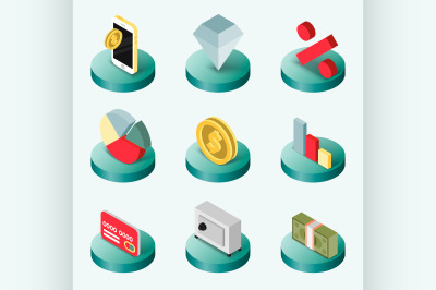 Finance flat isometric icons