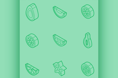 Fruit outline isometric set