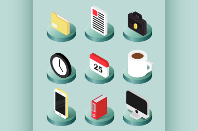 Office flat isometric icons