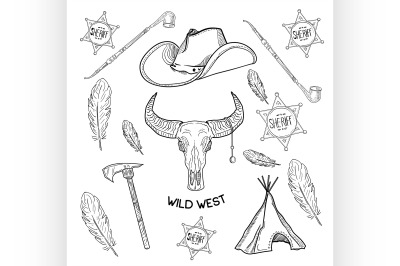 Set of wild west american indian designed elements