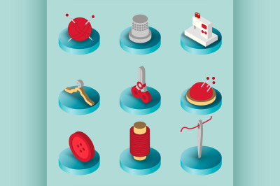 Sewing flat isometric icons