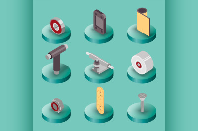 Skate flat isometric icons