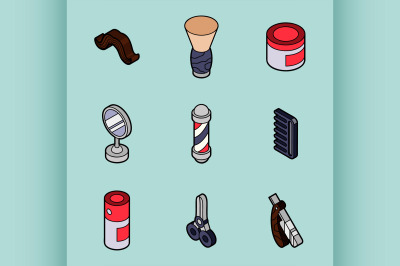 Barber shop outline isometric set