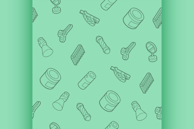 Barber shop flat outline isometric pattern