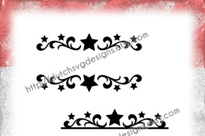 2 Swirly split border cutting files with stars for monogram and text, in Jpg Png Studio3 SVG EPS DXF, for Cricut & Silhouette, decorative christmas split border