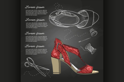 Fashion vector sketch womens shoes.