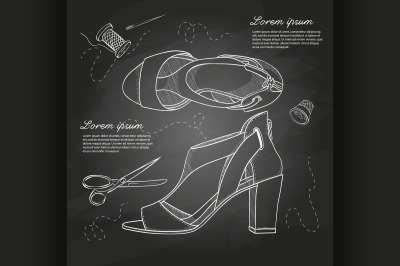 Fashion vector sketch womens shoes.