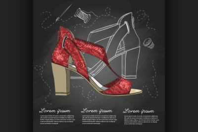 Fashion vector sketch womens shoes.