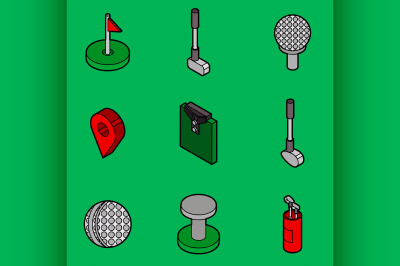 Golf flat outline isometric set