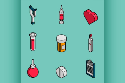 Medical flat outline isometric set