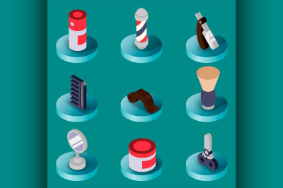 Barber shop flat isometric set