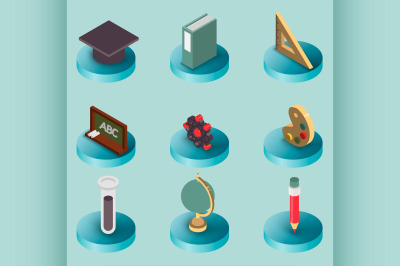 Education flat isometric set