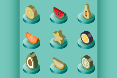 Fruit flat isometric set