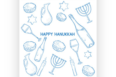 Set of Happy Hanukkah designed elements.