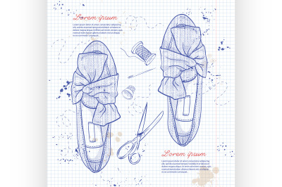 Fashion vector sketch womens shoes.