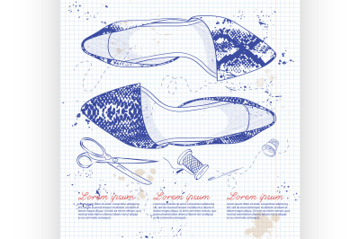 Fashion vector sketch womens shoes.