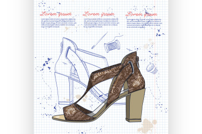 Fashion vector sketch womens shoes.