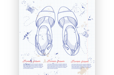 Fashion vector sketch womens shoes.