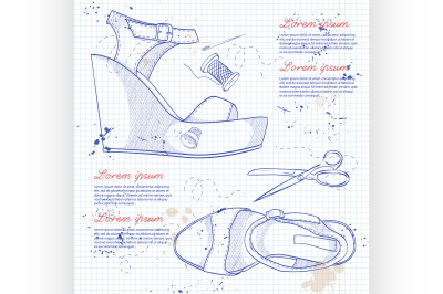 Fashion vector sketch womens shoes.