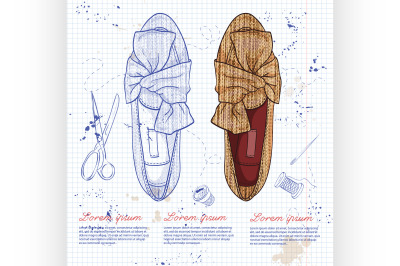 Fashion vector sketch womens shoes.