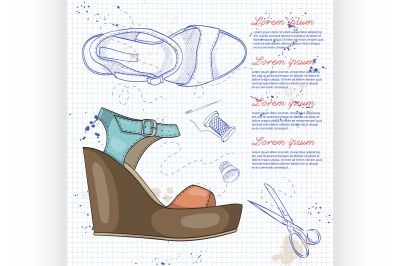 Fashion vector sketch womens shoes.