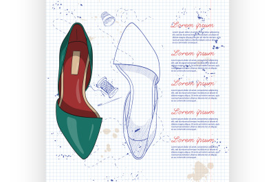 Fashion vector sketch womens shoes.