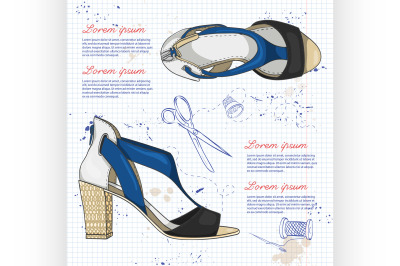 Fashion vector sketch womens shoes.