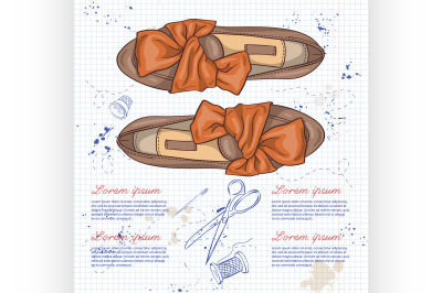 Fashion vector sketch womens shoes.