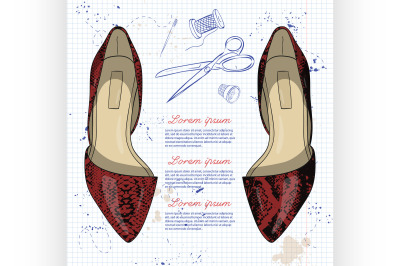 Fashion vector sketch womens shoes.