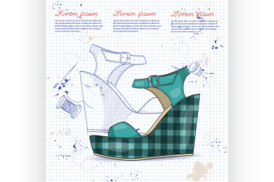 Fashion vector sketch womens shoes.