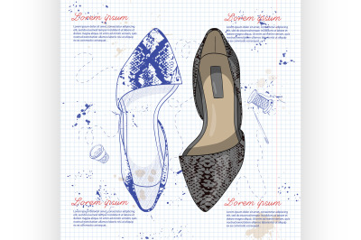 Fashion vector sketch womens shoes.