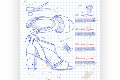 Fashion vector sketch womens shoes.