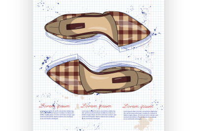 Fashion vector sketch womens shoes.