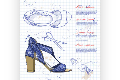 Fashion vector sketch womens shoes.