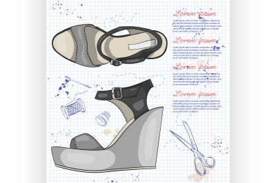 Fashion vector sketch womens shoes.