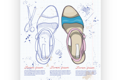 Fashion vector sketch womens shoes.