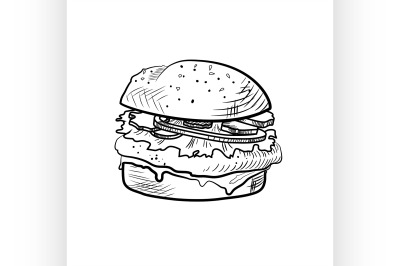 Hand drawn illustration of Sketch cheeseburger