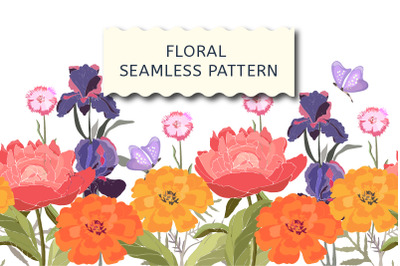 Floral seamless border with peonies