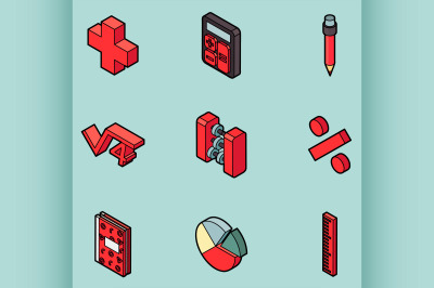 algebra color outline isometric icons