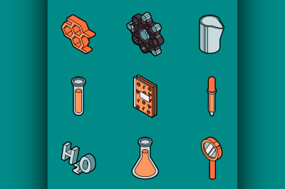 Chemical color outline isometric icons