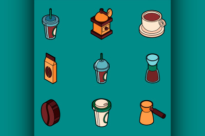 Coffee colored outline isometric icons