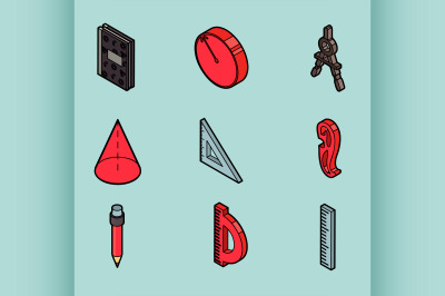 Geometry color outline isometric icons