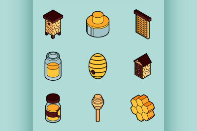 Honey flat outline isometric icons