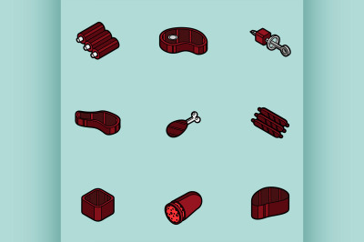 Meat color outline isometric icons