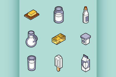 Milk flat outline isometric icons