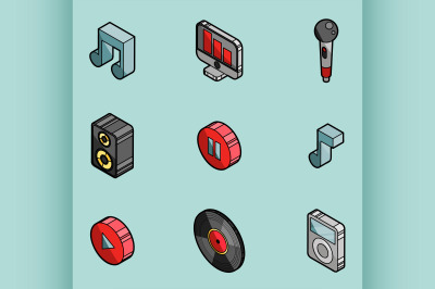 Music color outline isometric icons