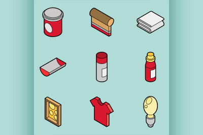 Silkskreen color outline isometric icons