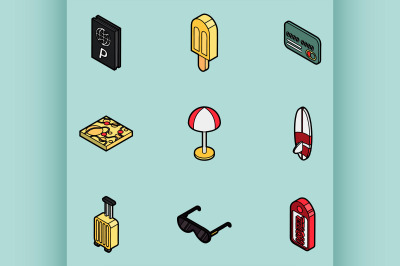 Tourism color outline isometric icons